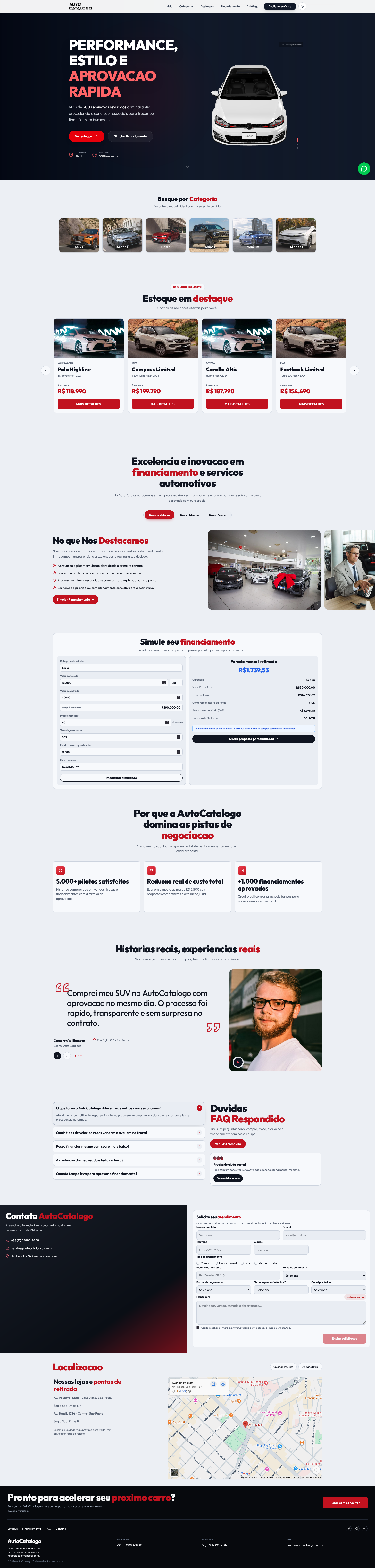 Tela do projeto AutoCatalogo — site institucional com vitrine de veículos para concessionárias desenvolvido pela Autotech Sistemas